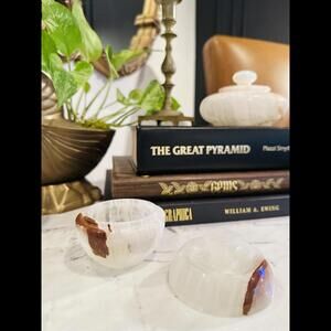 Vintage White Onyx Stone Jar with Lid